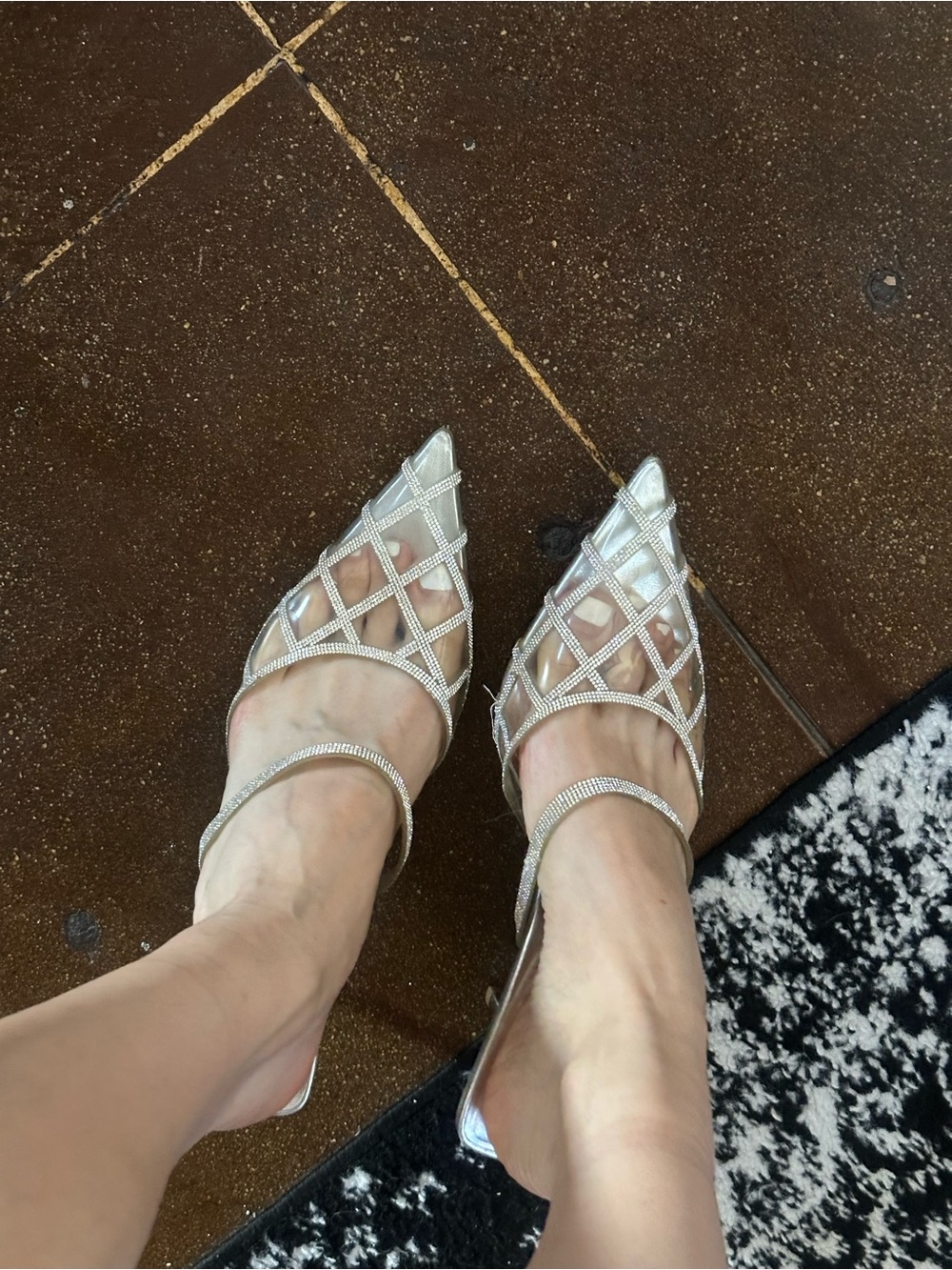 Zara Silver Crystal Lattice Pointed Slingback Heels - Picture 2 of 4